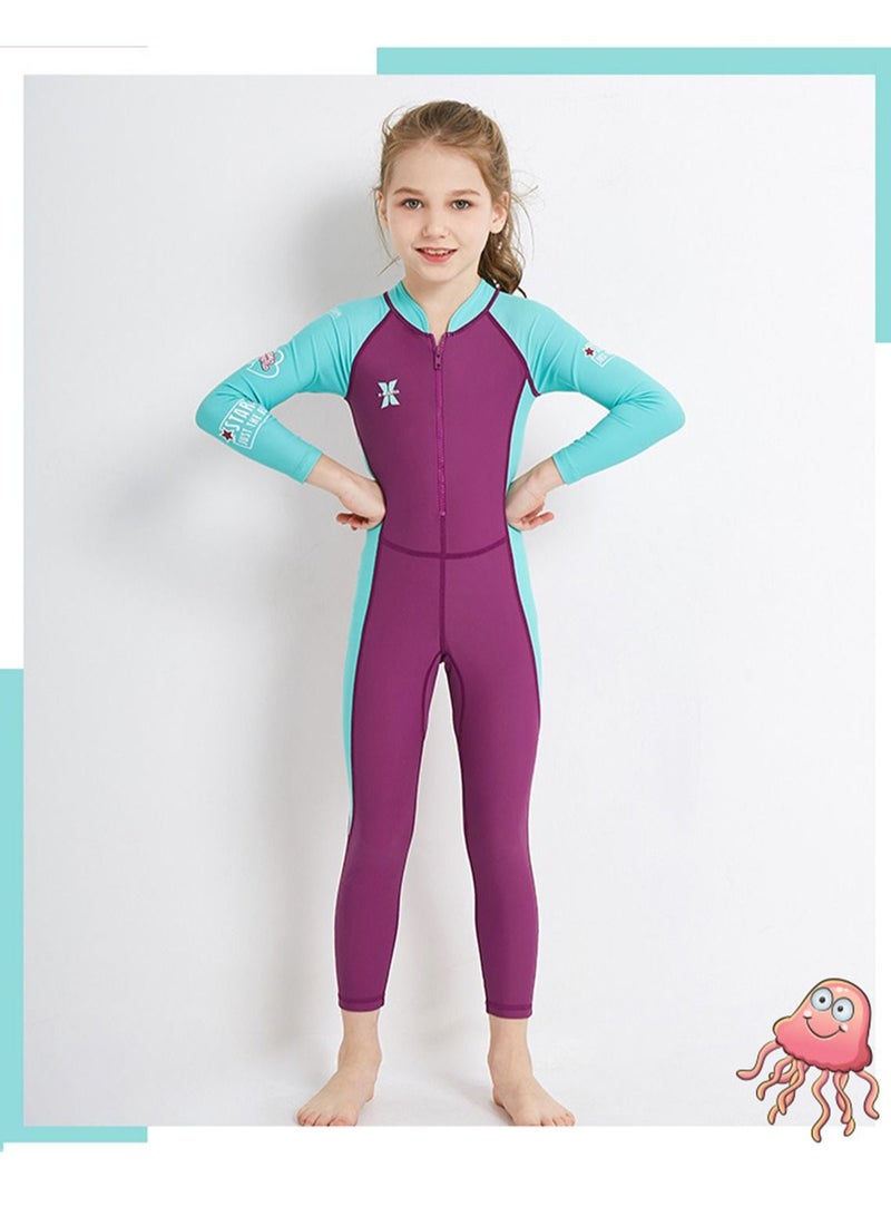 DIVE & SAIL Keep Warm Children Diving Suit Three-layer High Elastic Wetsuit For Girls Red/Blue - Image 1
