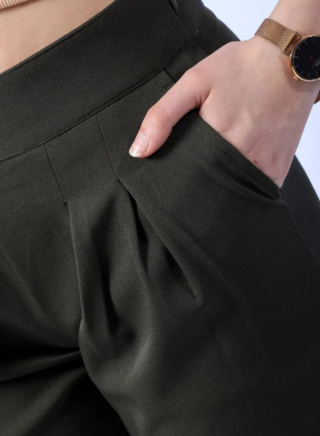 Freehand Women Regular Fit Solid Mid-Rise Pleated Pants