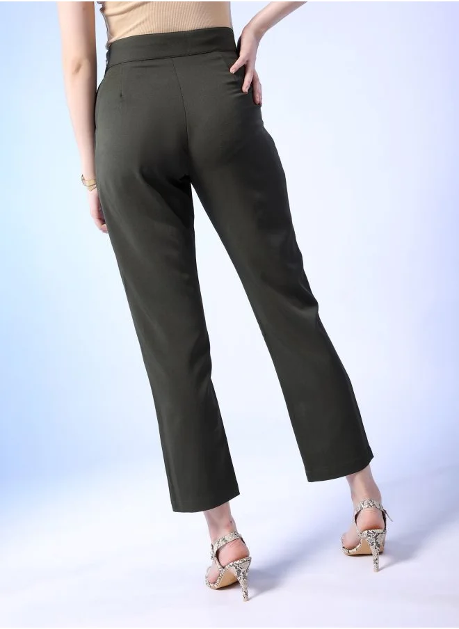 Freehand Women Regular Fit Solid Mid-Rise Pleated Pants