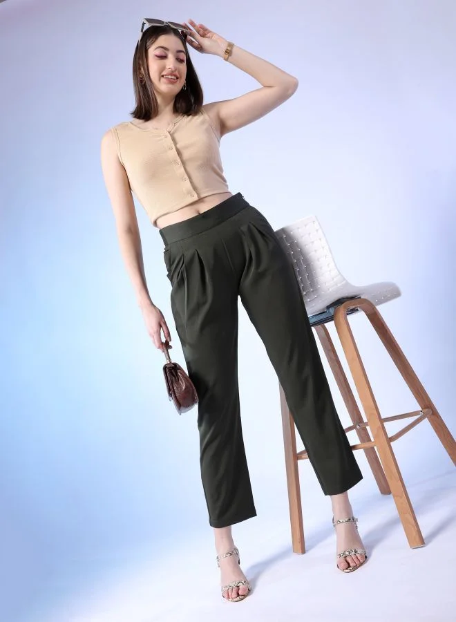 Freehand Women Regular Fit Solid Mid-Rise Pleated Pants