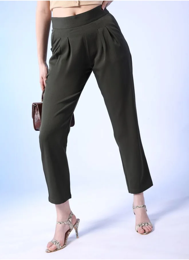 Freehand Women Regular Fit Solid Mid-Rise Pleated Pants