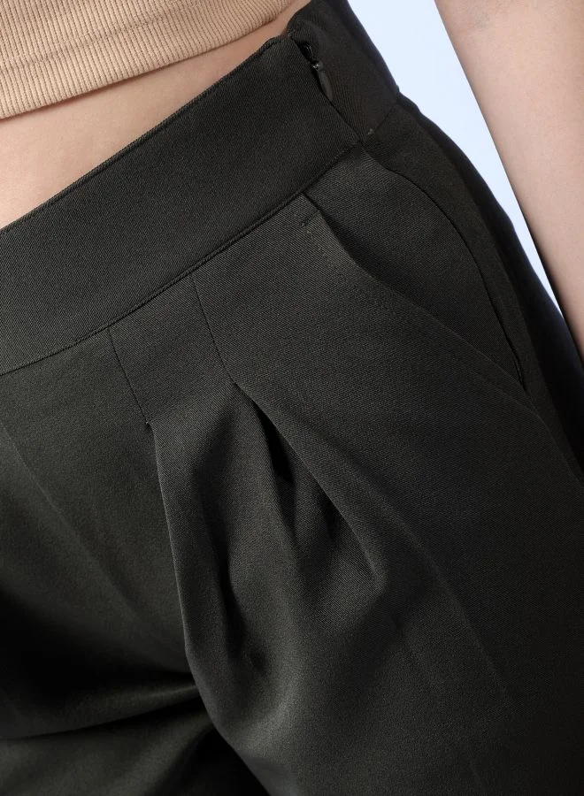 Freehand Women Regular Fit Solid Mid-Rise Pleated Pants