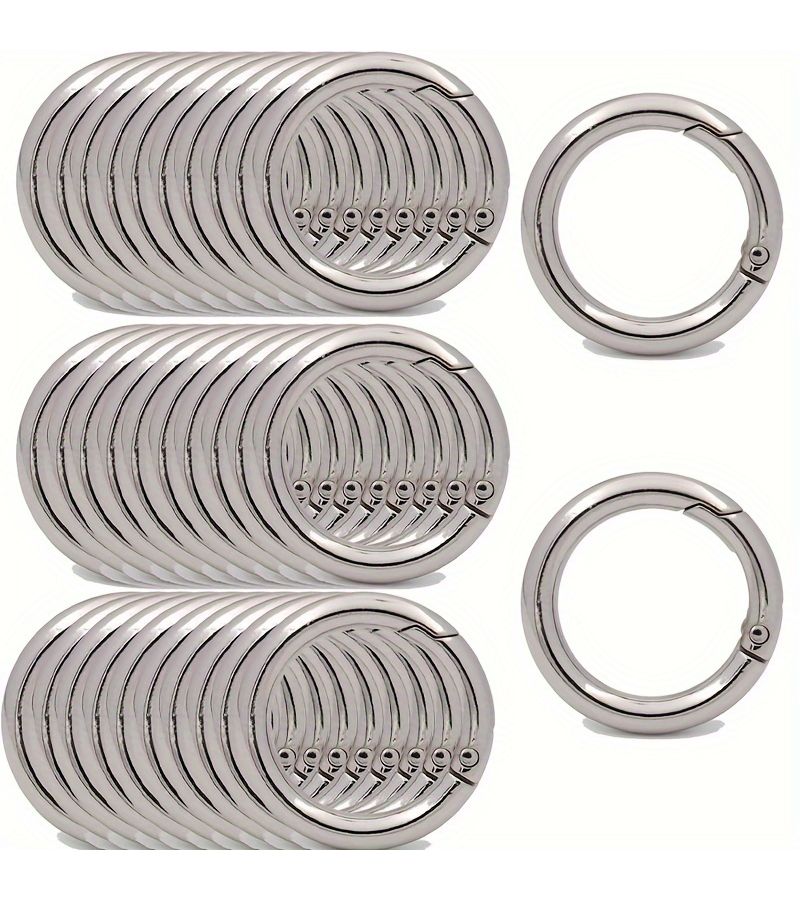 32 Silvery Large Spring O Ring Carabiner Clips Snap Hook Buckles - Image 1