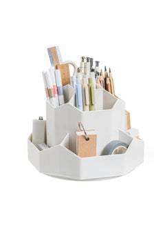 SDLP Large Capacity PP material Rotating Pen Holder Organizer Office Student Desktop Stationery Organizer (Beige Rotating Model)  - Image 1