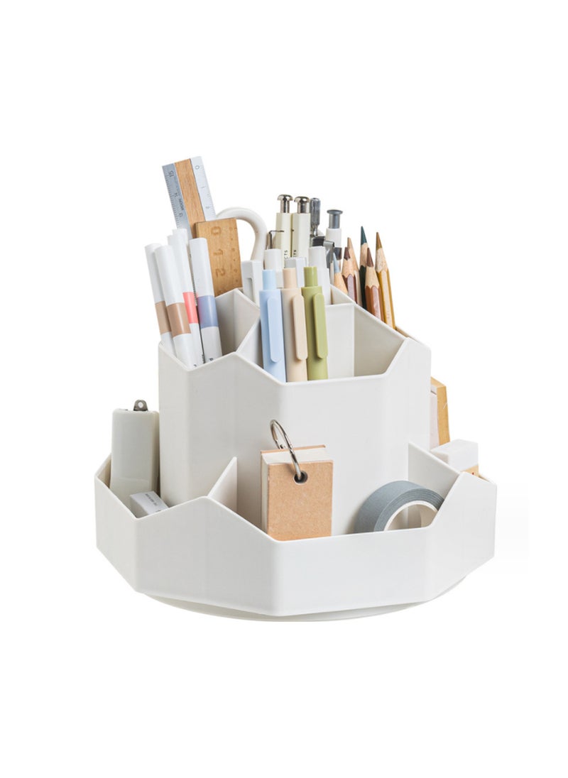 SDLP Large Capacity PP material Rotating Pen Holder Organizer Office Student Desktop Stationery Organizer (Beige Rotating Model)  - Image 1