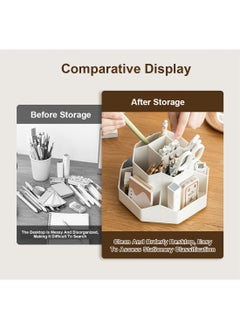 SDLP Large Capacity PP material Rotating Pen Holder Organizer Office Student Desktop Stationery Organizer (Beige Rotating Model)  - Image 2