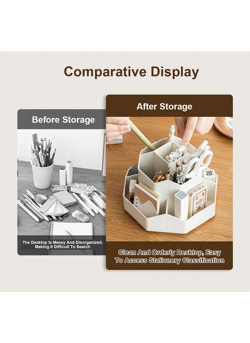 SDLP Large Capacity PP material Rotating Pen Holder Organizer Office Student Desktop Stationery Organizer (Beige Rotating Model)  - Image 2