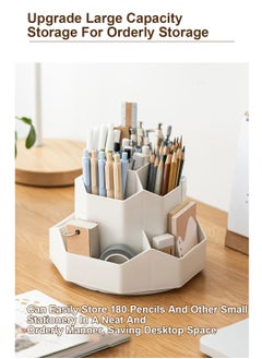 SDLP Large Capacity PP material Rotating Pen Holder Organizer Office Student Desktop Stationery Organizer (Beige Rotating Model)  - Image 3