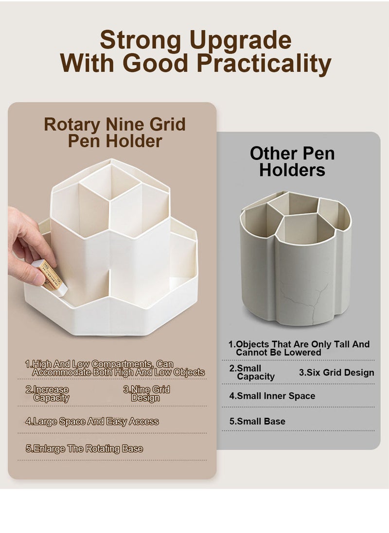 SDLP Large Capacity PP material Rotating Pen Holder Organizer Office Student Desktop Stationery Organizer (Beige Rotating Model)  - Image 5