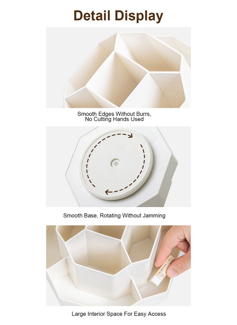 Large Capacity PP material Rotating Pen Holder Organizer Office Student Desktop Stationery Organizer (Beige Rotating Model)