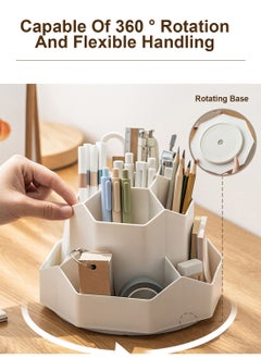 SDLP Large Capacity PP material Rotating Pen Holder Organizer Office Student Desktop Stationery Organizer (Beige Rotating Model)  - Image 4