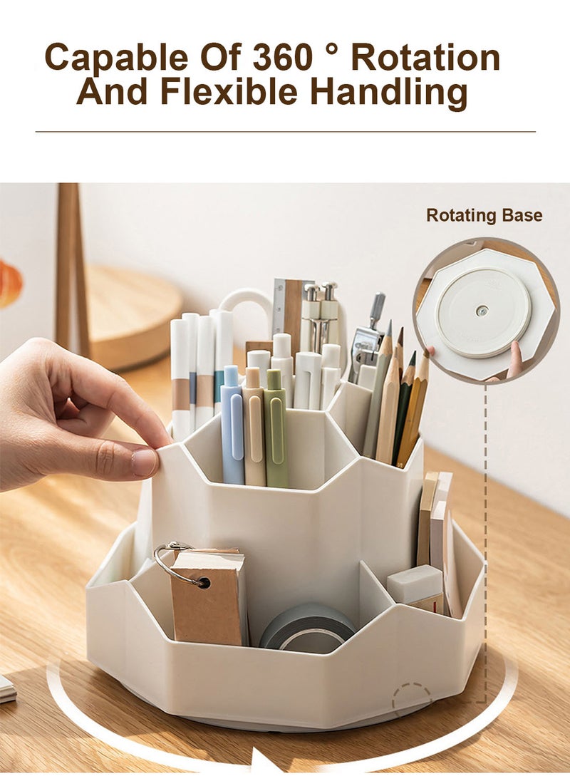 SDLP Large Capacity PP material Rotating Pen Holder Organizer Office Student Desktop Stationery Organizer (Beige Rotating Model)  - Image 4