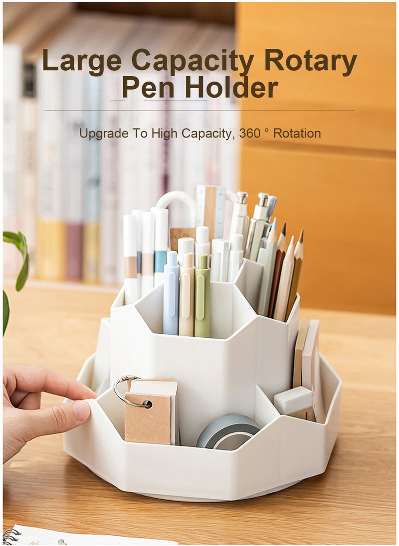 Large Capacity PP material Rotating Pen Holder Organizer Office Student Desktop Stationery Organizer (Beige Rotating Model)