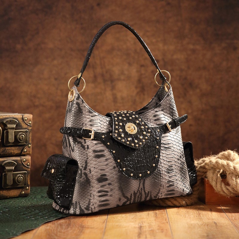 Retro New Women'S Bag Tote Snake Shoulder Handbag For Independent Station Tk - Image 4