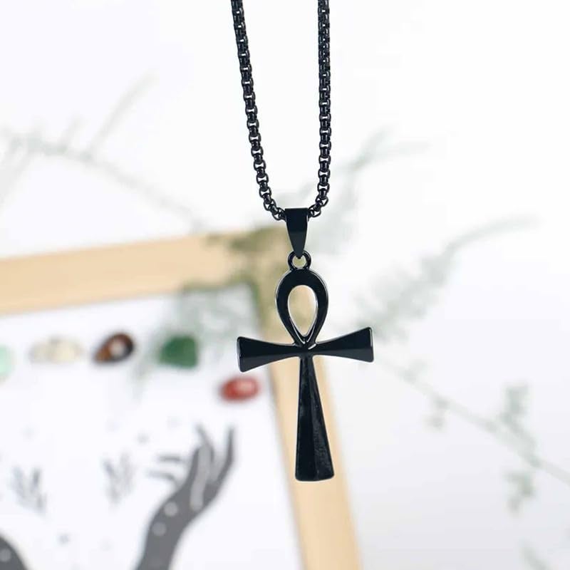 M Men Style Jewelry Eye of Horus Necklace, Ankh Cross Necklaces, Stainless Steel Egypt Amulet Ancient Egyptian Symbol of Protection Black - Image 5