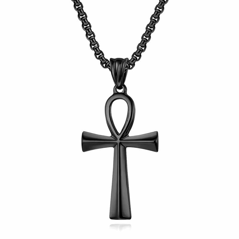 M Men Style Jewelry Eye of Horus Necklace, Ankh Cross Necklaces, Stainless Steel Egypt Amulet Ancient Egyptian Symbol of Protection Black - Image 1
