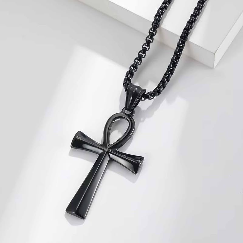 M Men Style Jewelry Eye of Horus Necklace, Ankh Cross Necklaces, Stainless Steel Egypt Amulet Ancient Egyptian Symbol of Protection Black - Image 3
