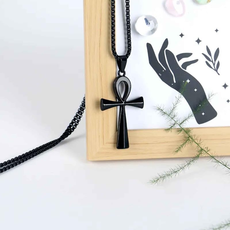 M Men Style Jewelry Eye of Horus Necklace, Ankh Cross Necklaces, Stainless Steel Egypt Amulet Ancient Egyptian Symbol of Protection Black - Image 2