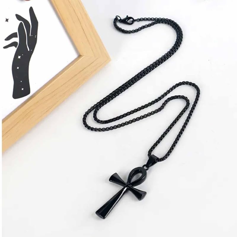M Men Style Jewelry Eye of Horus Necklace, Ankh Cross Necklaces, Stainless Steel Egypt Amulet Ancient Egyptian Symbol of Protection Black - Image 4