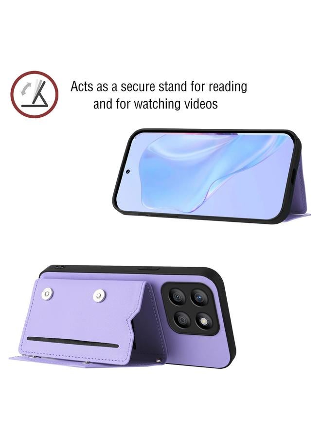 اس-توب جراب هاتف Honor X8b Global Skin Feel بأربعة فتحات للبطاقات مع حزام معصم - Image 4