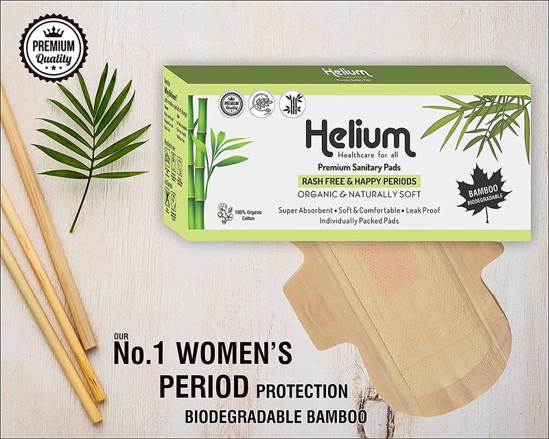 Helium Biodegradable Bamboo Premium Sanitary Pads - (Pack Of 4*25 = 100 Pads - XL-290mm),Pure Cottene,100% Rash-Free-Periods,Full-Day&Full-Night,High Absorbent, Heavy Flow, High Absorbent, Extra Long. - Image 2
