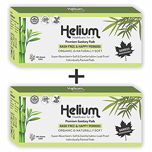 Helium Biodegradable Bamboo Premium Sanitary Pads - (Pack Of 4*25 = 100 Pads - XL-290mm),Pure Cottene,100% Rash-Free-Periods,Full-Day&Full-Night,High Absorbent, Heavy Flow, High Absorbent, Extra Long. - Image 1