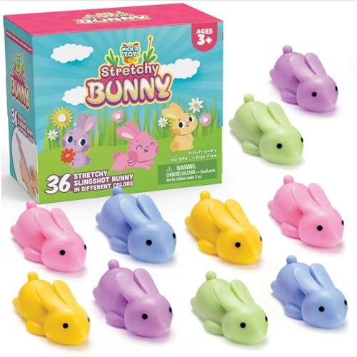PICK A TOY Bunny Favor Toys for Girls and Boys 36 Pcs Rubber Finger Flicker Stretchy Slingshot for Kids Birthday Goodie Bag Easter Egg Stuffers Classroom Treasure Chest Treats - Image 1