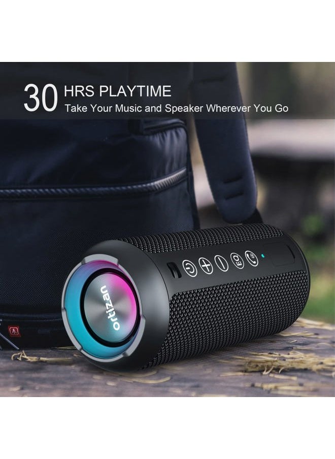 Ortizan - Portable Bluetooth Speaker: IPX7 Waterproof, 24W Loud Sound, Deep Bass, Bluetooth 5.3, LED Lights, Wireless Stereo Pairing, 30H Playtime, for Home/Outdoor/Party/Beach, Birthday Gift (Black) - Image 1