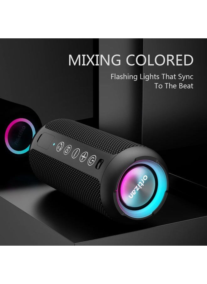 Ortizan - Portable Bluetooth Speaker: IPX7 Waterproof, 24W Loud Sound, Deep Bass, Bluetooth 5.3, LED Lights, Wireless Stereo Pairing, 30H Playtime, for Home/Outdoor/Party/Beach, Birthday Gift (Black) - Image 1