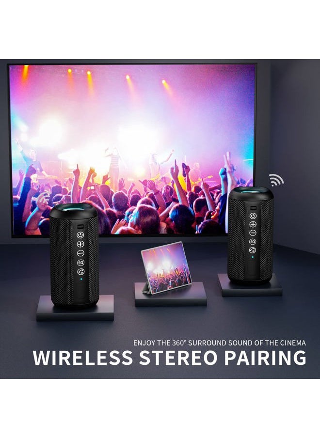 Ortizan - Portable Bluetooth Speaker: IPX7 Waterproof, 24W Loud Sound, Deep Bass, Bluetooth 5.3, LED Lights, Wireless Stereo Pairing, 30H Playtime, for Home/Outdoor/Party/Beach, Birthday Gift (Black) - Image 1