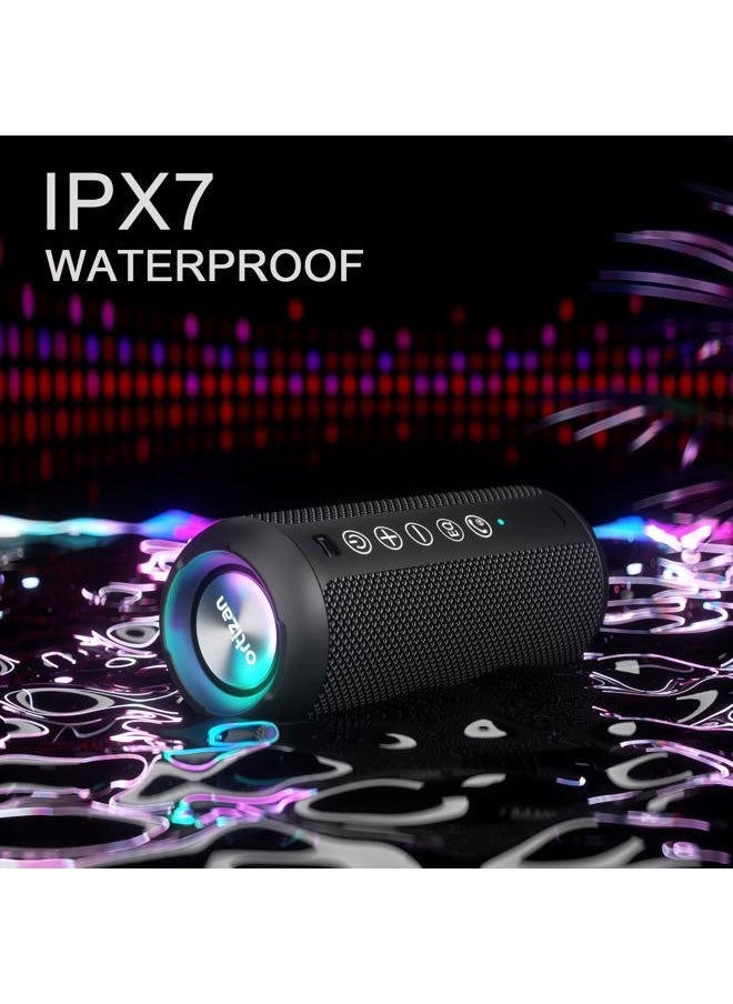 Ortizan - Portable Bluetooth Speaker: IPX7 Waterproof, 24W Loud Sound, Deep Bass, Bluetooth 5.3, LED Lights, Wireless Stereo Pairing, 30H Playtime, for Home/Outdoor/Party/Beach, Birthday Gift (Black) - Image 1