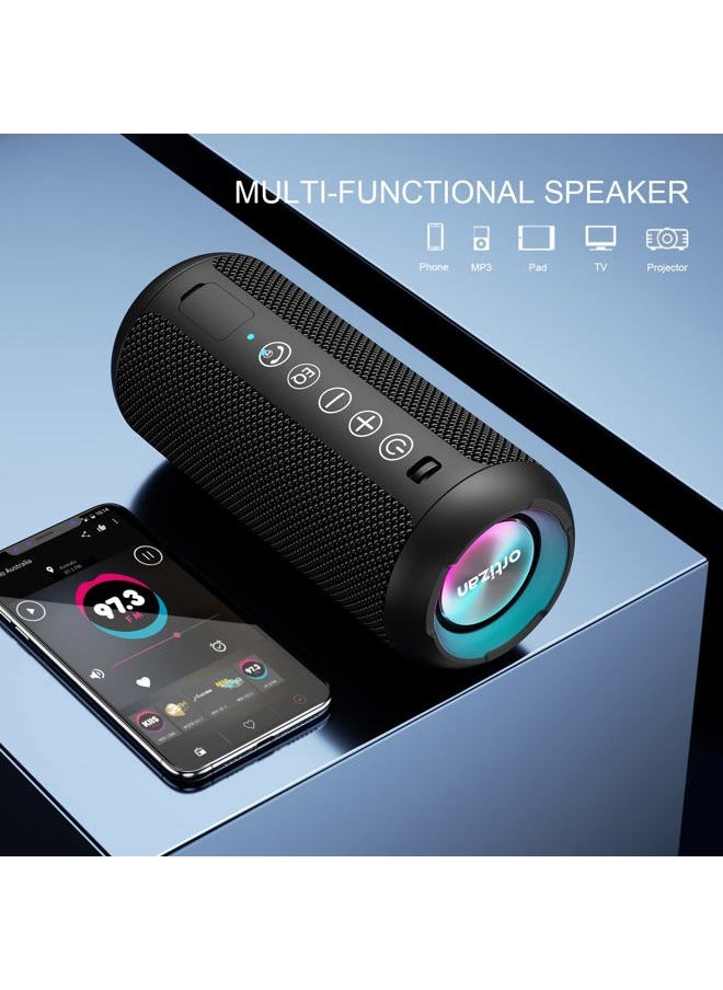 Ortizan - Portable Bluetooth Speaker: IPX7 Waterproof, 24W Loud Sound, Deep Bass, Bluetooth 5.3, LED Lights, Wireless Stereo Pairing, 30H Playtime, for Home/Outdoor/Party/Beach, Birthday Gift (Black) - Image 1