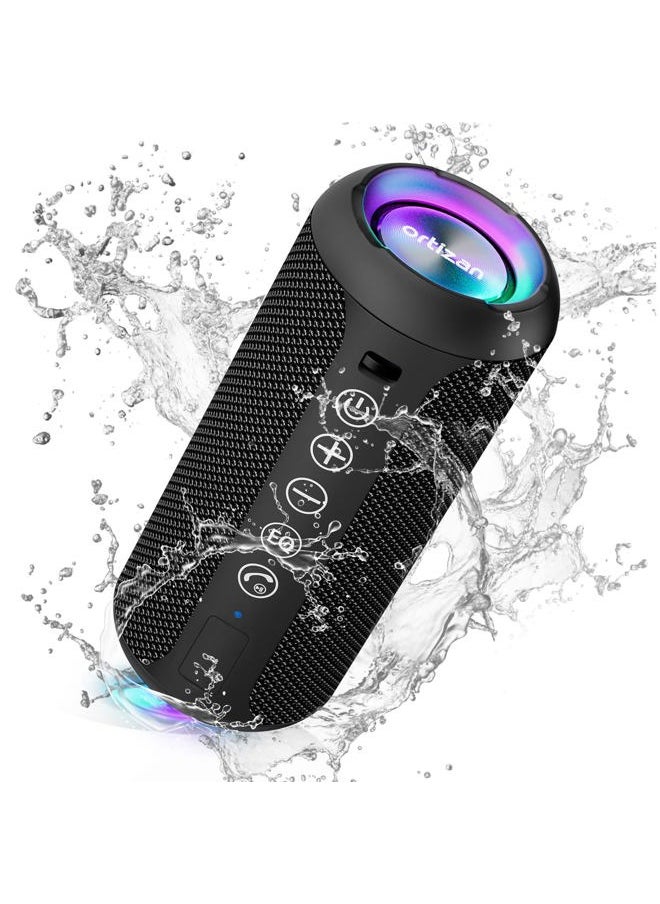 Ortizan - Portable Bluetooth Speaker: IPX7 Waterproof, 24W Loud Sound, Deep Bass, Bluetooth 5.3, LED Lights, Wireless Stereo Pairing, 30H Playtime, for Home/Outdoor/Party/Beach, Birthday Gift (Black) - Image 1