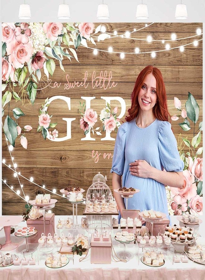 Sensfun Rustic Girl Baby Shower Backdrop - Sweet Little Girl is on Her Way - Pink Floral Vinyl - 5x3ft - Image 2
