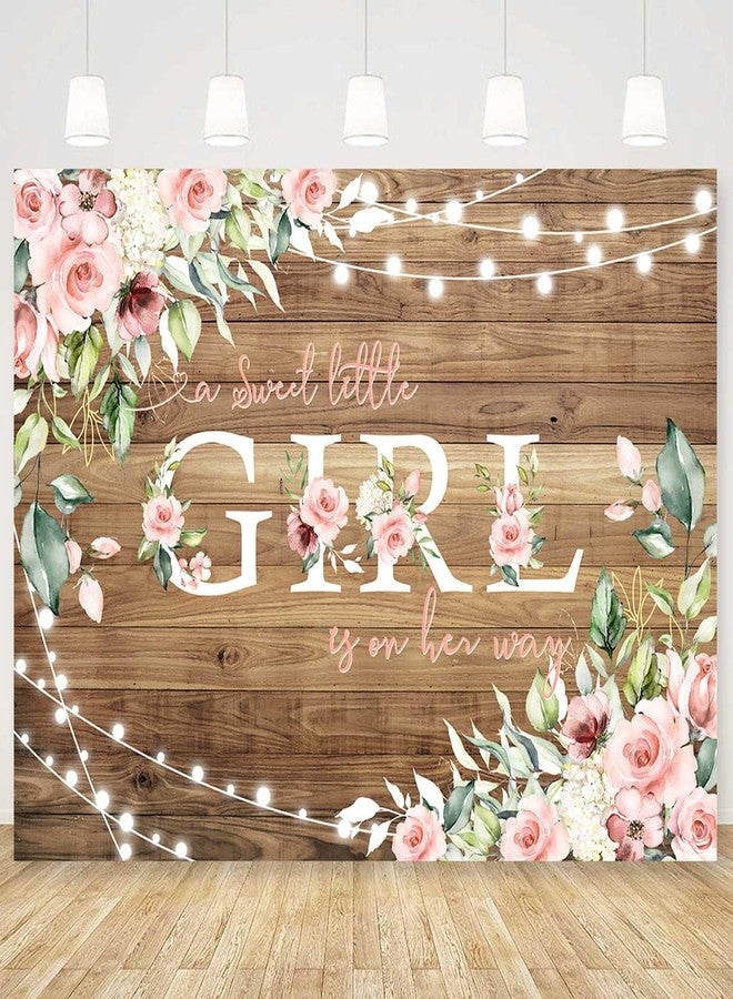 Sensfun Rustic Girl Baby Shower Backdrop - Sweet Little Girl is on Her Way - Pink Floral Vinyl - 5x3ft - Image 5