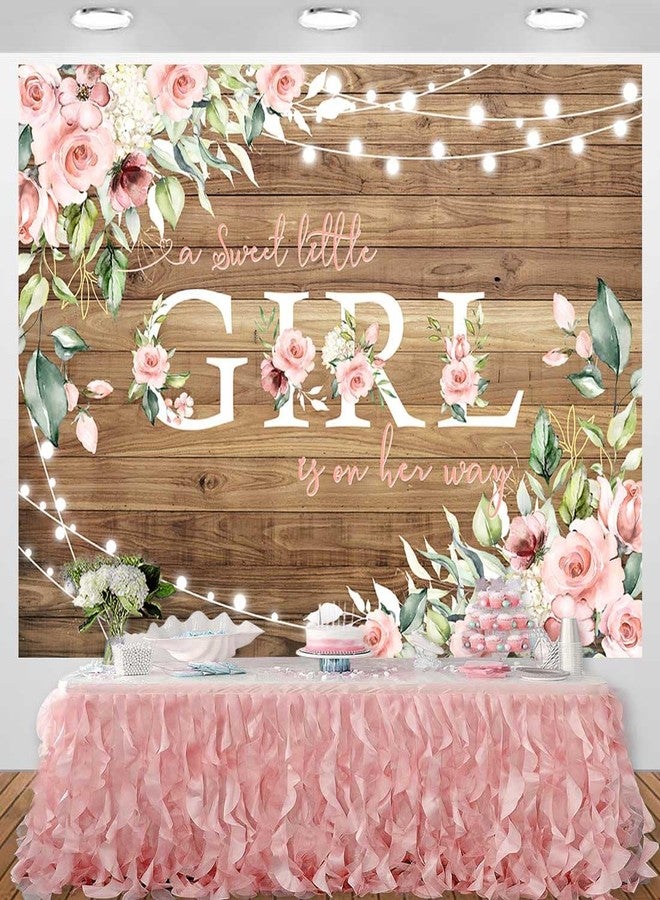 Sensfun Rustic Girl Baby Shower Backdrop - Sweet Little Girl is on Her Way - Pink Floral Vinyl - 5x3ft - Image 4