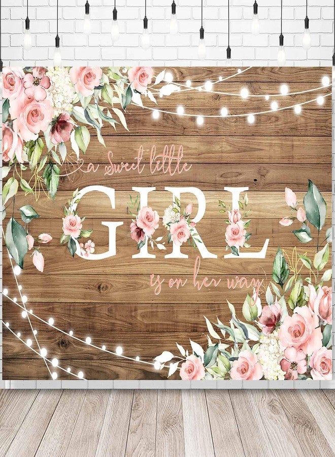 Sensfun Rustic Girl Baby Shower Backdrop - Sweet Little Girl is on Her Way - Pink Floral Vinyl - 5x3ft - Image 1