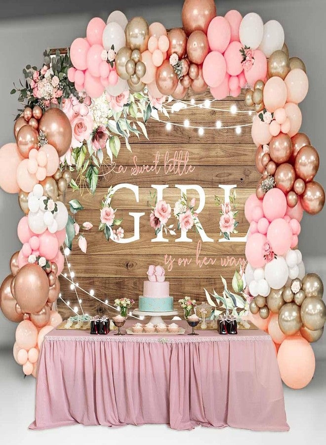 Sensfun Rustic Girl Baby Shower Backdrop - Sweet Little Girl is on Her Way - Pink Floral Vinyl - 5x3ft - Image 3