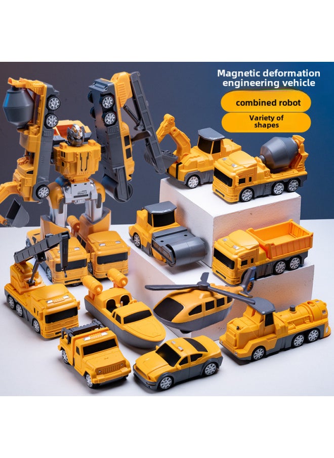 Deformable Magnet Engineering Car Fit Children's Magnetic Building Blocks Assembled Educational Brain-moving Parent-child Toy Boy Gift-Color:Fire Series [27 Piece Set] Variable Robot Delivery And Storage Barrel-Specifications:Box  - Image 3