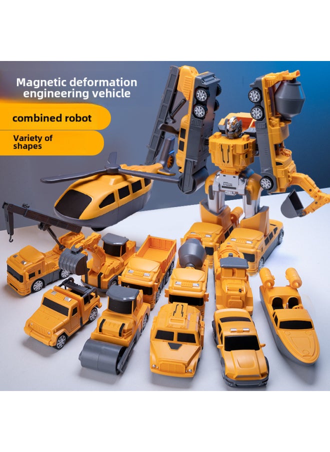 Deformable Magnet Engineering Car Fit Children's Magnetic Building Blocks Assembled Educational Brain-moving Parent-child Toy Boy Gift-Color:Fire Series [27 Piece Set] Variable Robot Delivery And Storage Barrel-Specifications:Box  - Image 5