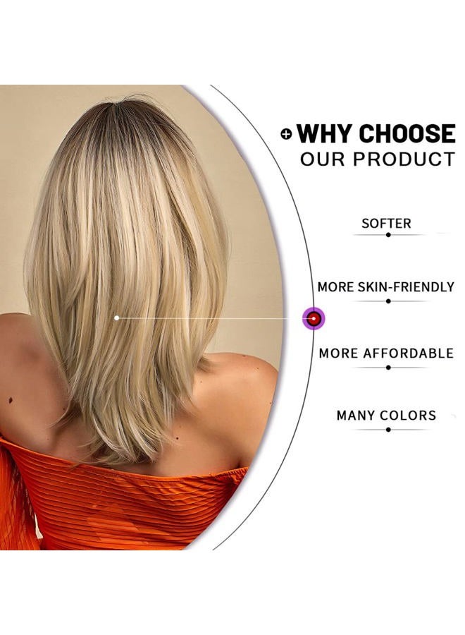 Esmee Synthetic Wigs Long Straight Layered Hairstyle Ombre Black Blonde Gray Ash Full Wigs with Bangs for white Women - Image 4