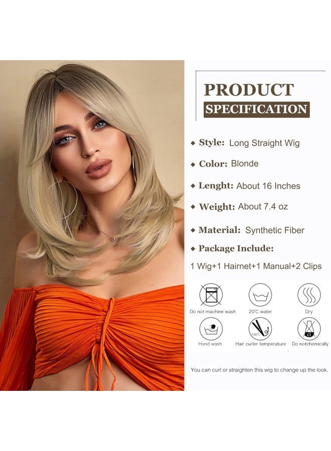 Esmee Synthetic Wigs Long Straight Layered Hairstyle Ombre Black Blonde Gray Ash Full Wigs with Bangs for white Women - Image 2