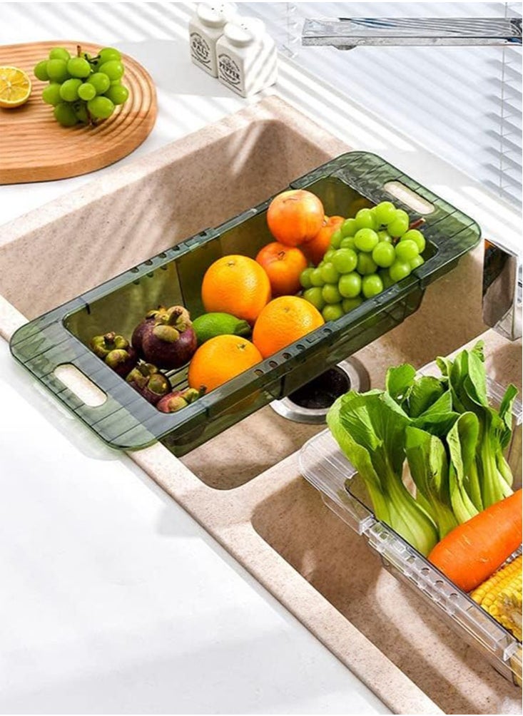 Perfii Acrylic Kitchen Sink Drain Rack Expandable and Adjustable  Storage Organizer for Fruits Vegetables Tray Drain Basket  - Image 4