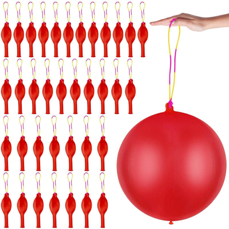HSLCGF 36 Pcs Red Punch Balloons with Rubber Band Handle for Easy Grip Ideal for Kids Birthday Party Favors Classroom Outdoor PlayRed - Image 3