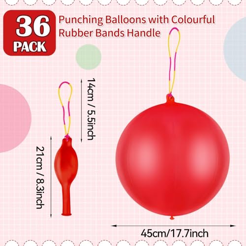 HSLCGF 36 Pcs Red Punch Balloons with Rubber Band Handle for Easy Grip Ideal for Kids Birthday Party Favors Classroom Outdoor PlayRed - Image 5