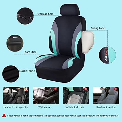 CAR PASS Line Rider Sporty Cloth 11PCS Universal Fit Car Seat Cover -100% Breathable with 5mm Composite Sponge Inside,Airbag Compatible,3zipper Bench(Full Set, Black and Mint) - Image 3