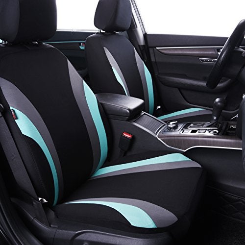 CAR PASS Line Rider Sporty Cloth 11PCS Universal Fit Car Seat Cover -100% Breathable with 5mm Composite Sponge Inside,Airbag Compatible,3zipper Bench(Full Set, Black and Mint) - Image 2