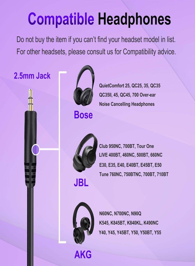 سلك صوت بديل لسماعات Bose، سلك AUX من 3.5 مم إلى 2.5 مم، متوافق مع سماعات Bose 700 Quietcomfort 25 QC25 35 QC35 QC35II 45 QC45 وJBL Tune 710BT 660NC 760NC (بدون ميكروفون). - Image 2