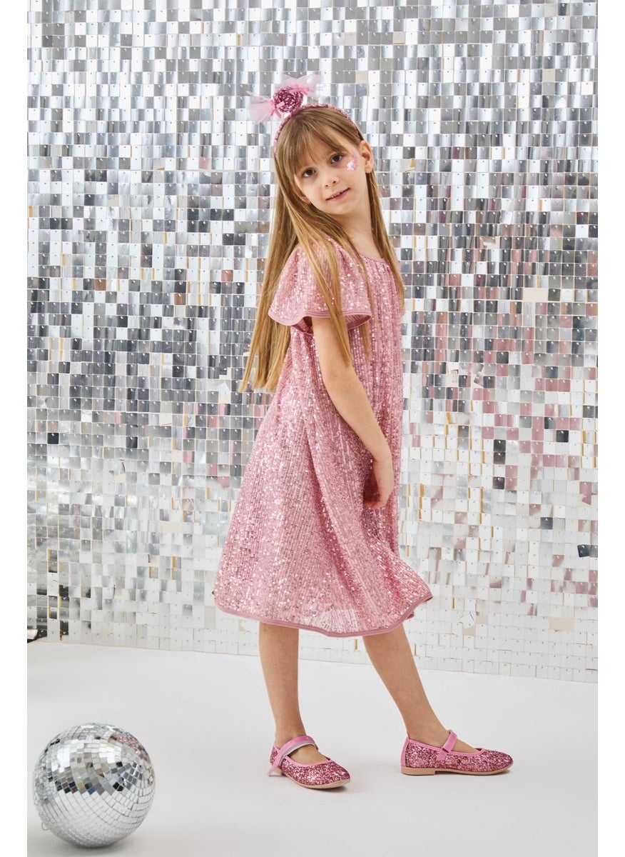 Le mabelle Pink Sequined Girls Dress-Siri  - Image 2