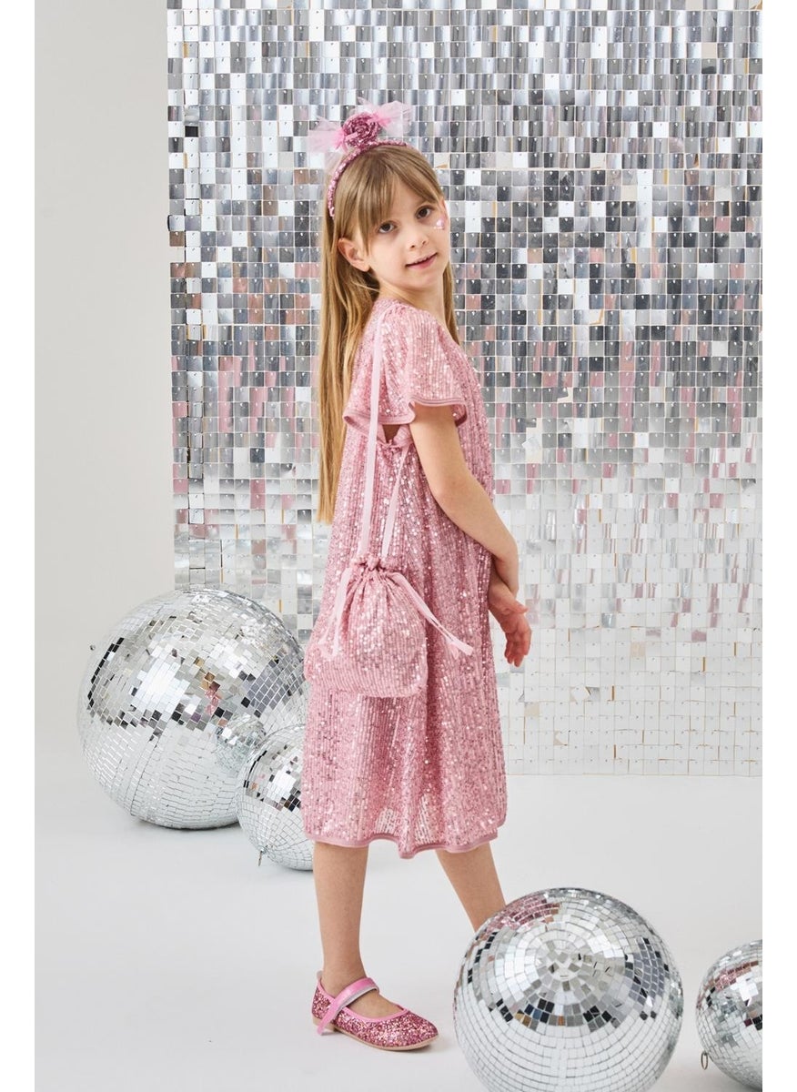 Le mabelle Pink Sequined Girls Dress-Siri  - Image 3